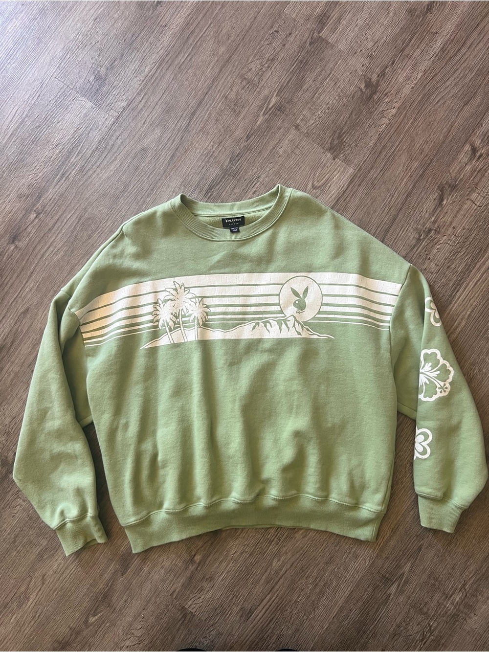 PLAYBOY Olive Green Retro Island Graphic Crewneck